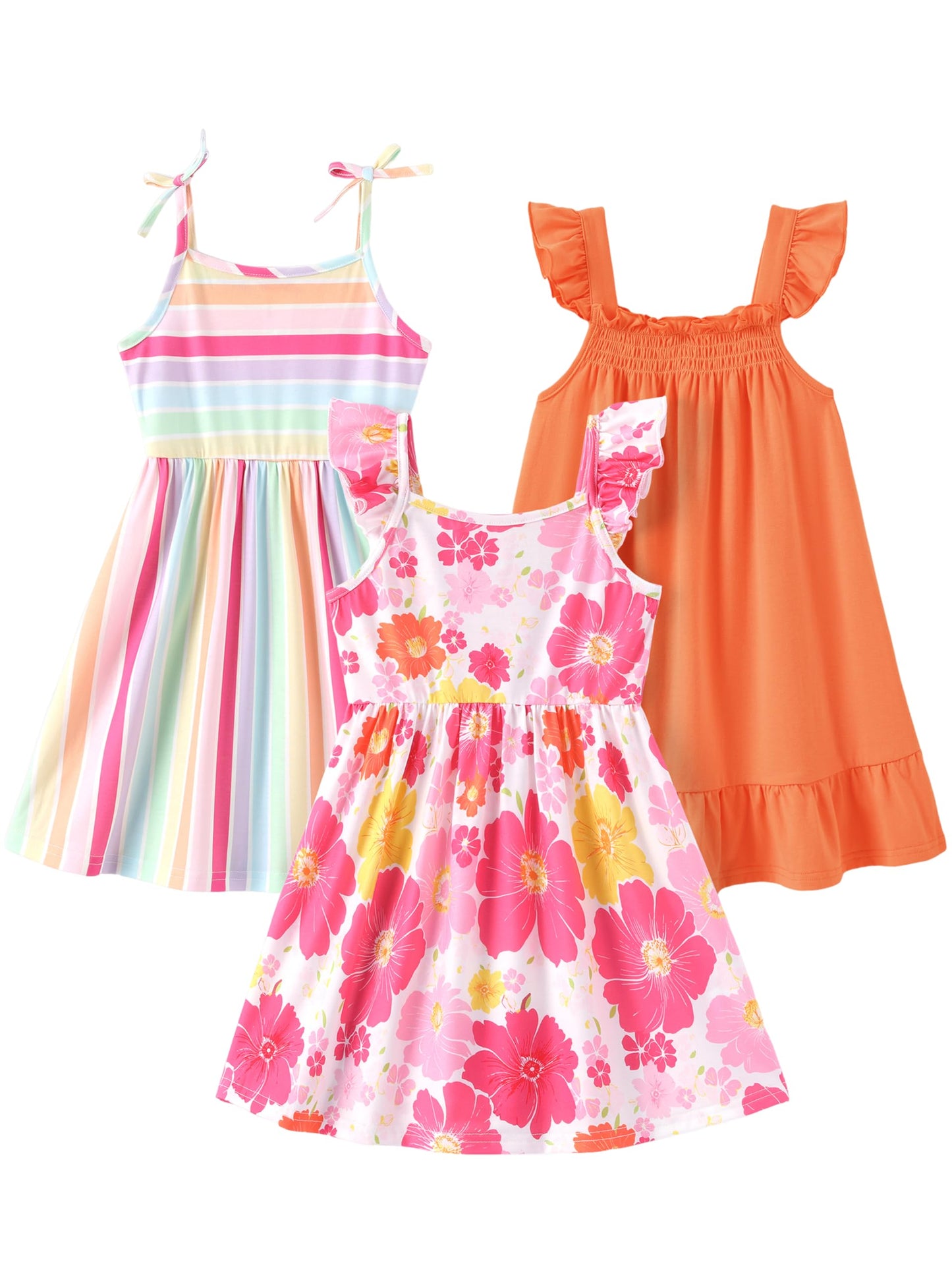 PATPAT Multipack Girl Toddler Dresses Sleeveless Flamingo Striped Toddler Casual Dresses Multicoloured