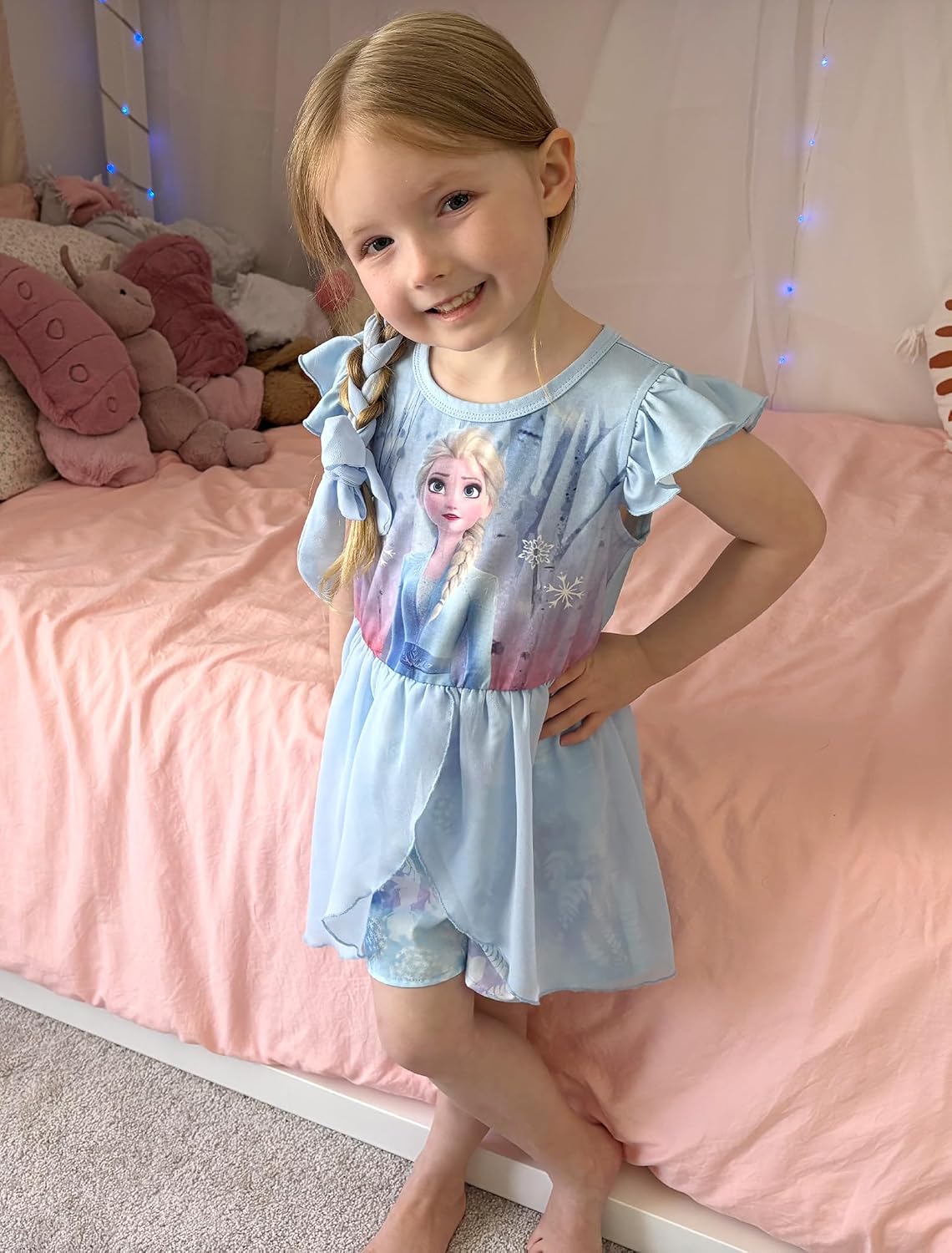 Disney Princess Frozen Elsa Minnie Mouse Stitch Toddler Girl Romper With Skirt Overlay Summer Jumpsuit with Bow 2-6 Years