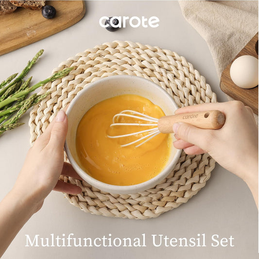 CAROTE 10 Pcs Silicone Cooking Utensils Set for Kitchen with Wooden Handle