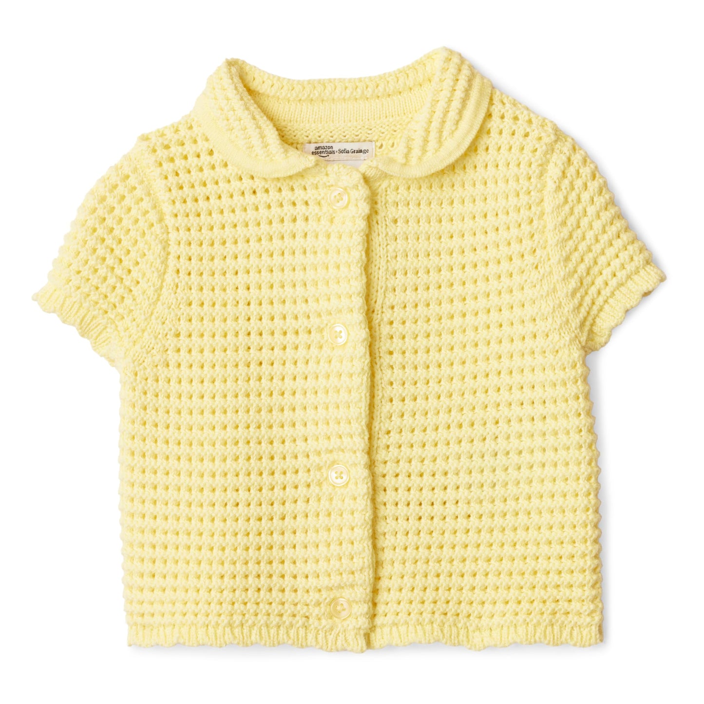 Amazon Essentials x Sofia Grainge Toddlers and Baby Girls' Cotton Short Sleeve Button Front Sweater with Peter Pan Collar