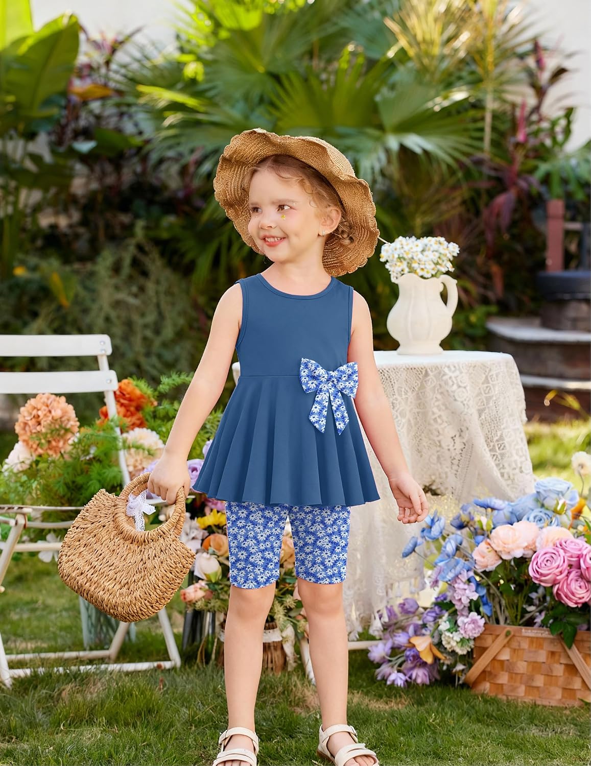 Arshiner Toddler Girl Clothes 2 Piece Bowknot Sleeveless Top Dress and Leggings Shorts Set Kids Summer Outfits