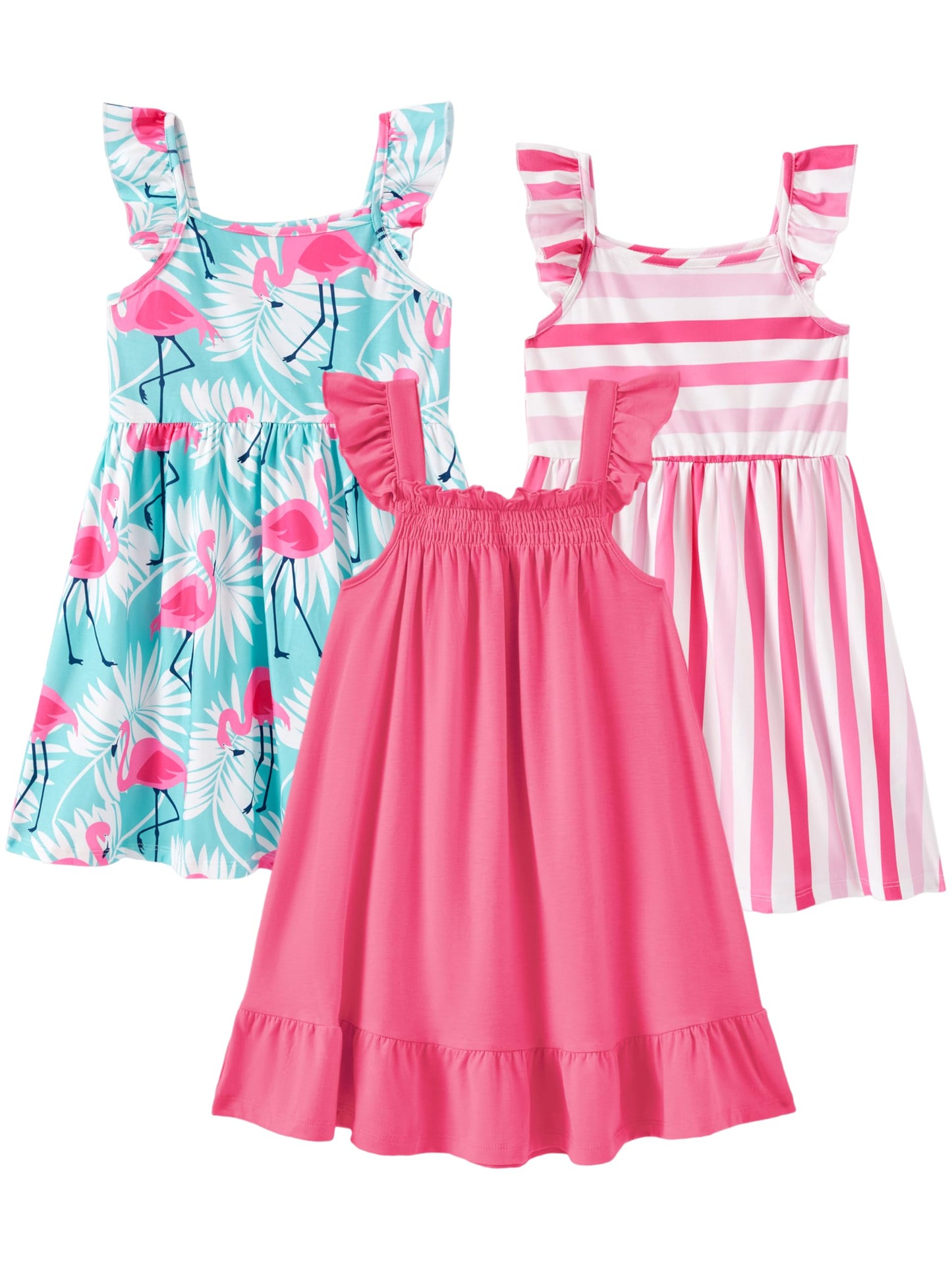 PATPAT Multipack Girl Toddler Dresses Sleeveless Flamingo Striped Toddler Casual Dresses Multicoloured