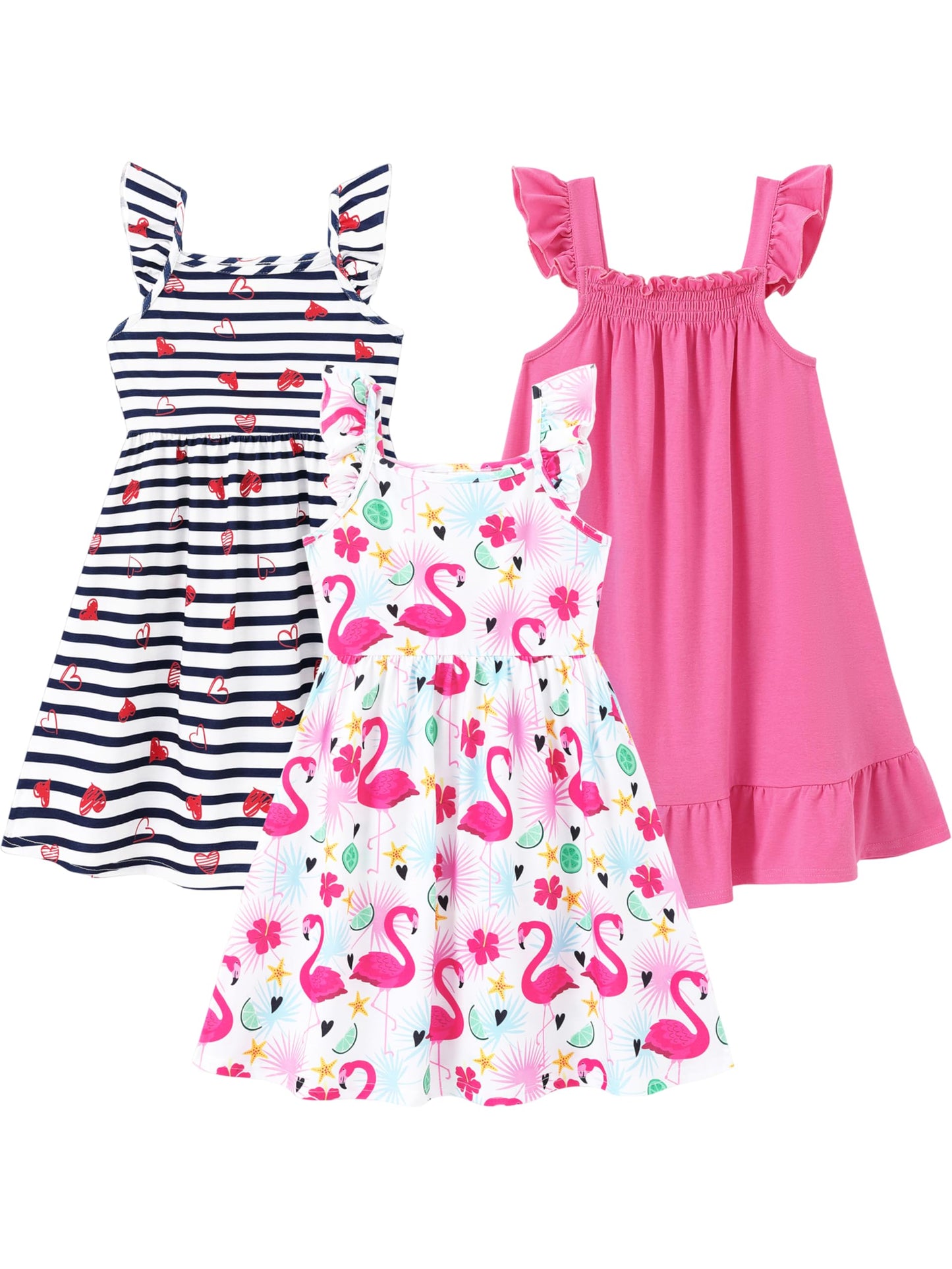 PATPAT Multipack Girl Toddler Dresses Sleeveless Flamingo Striped Toddler Casual Dresses Multicoloured