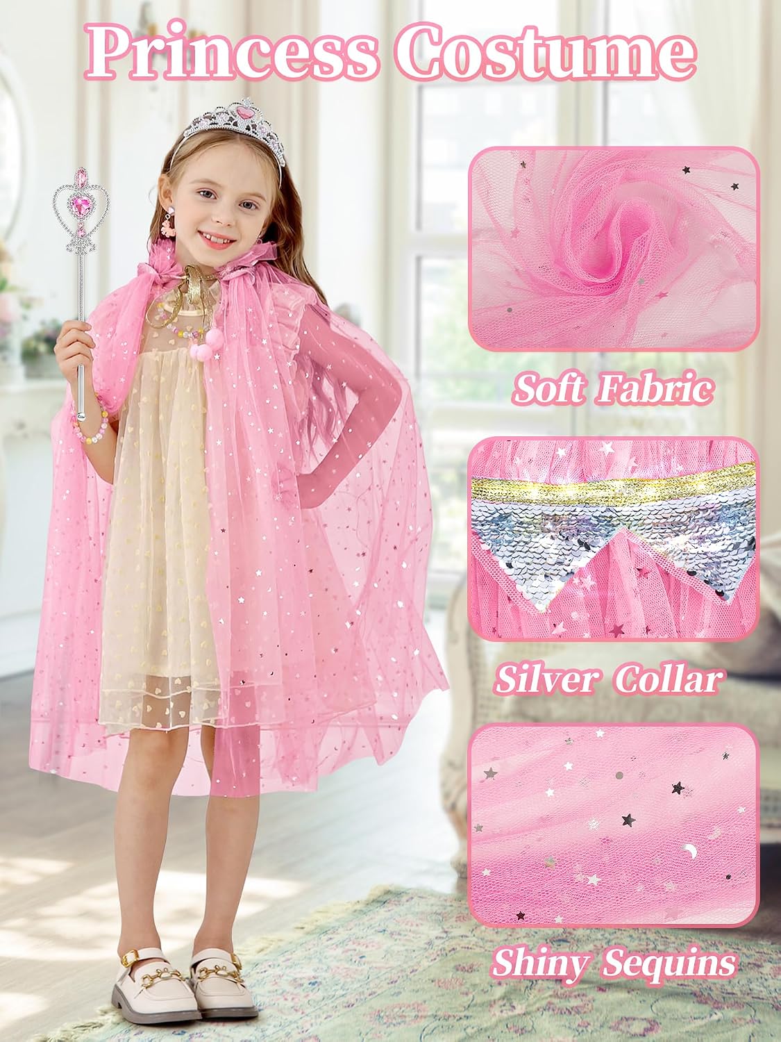 Light Up Princess Dress Up for Girls 3 4 5 6, Toddlers Dress Up Clothes, Princess Toy for Kids Birthday Gift