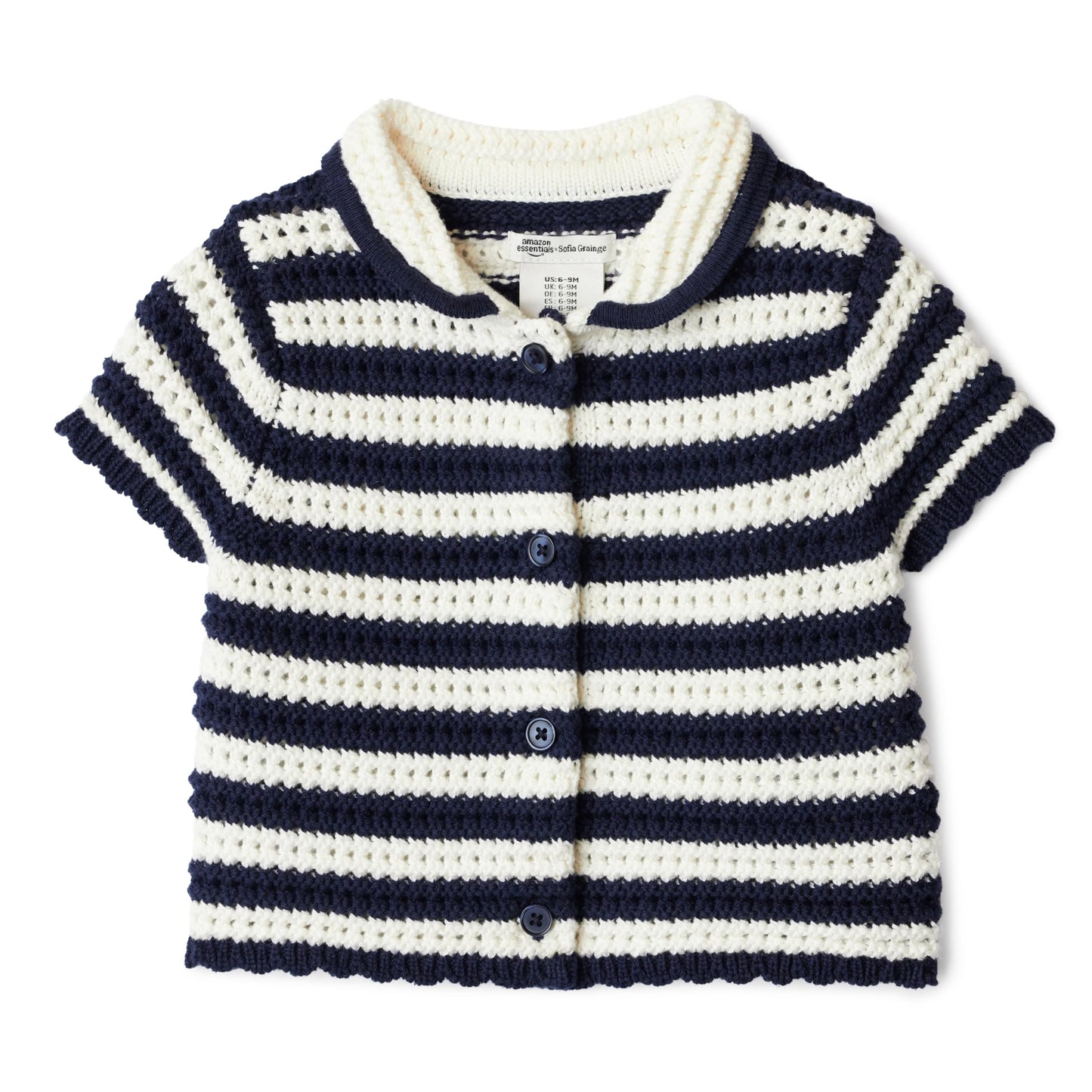 Amazon Essentials x Sofia Grainge Toddlers and Baby Girls' Cotton Short Sleeve Button Front Sweater with Peter Pan Collar