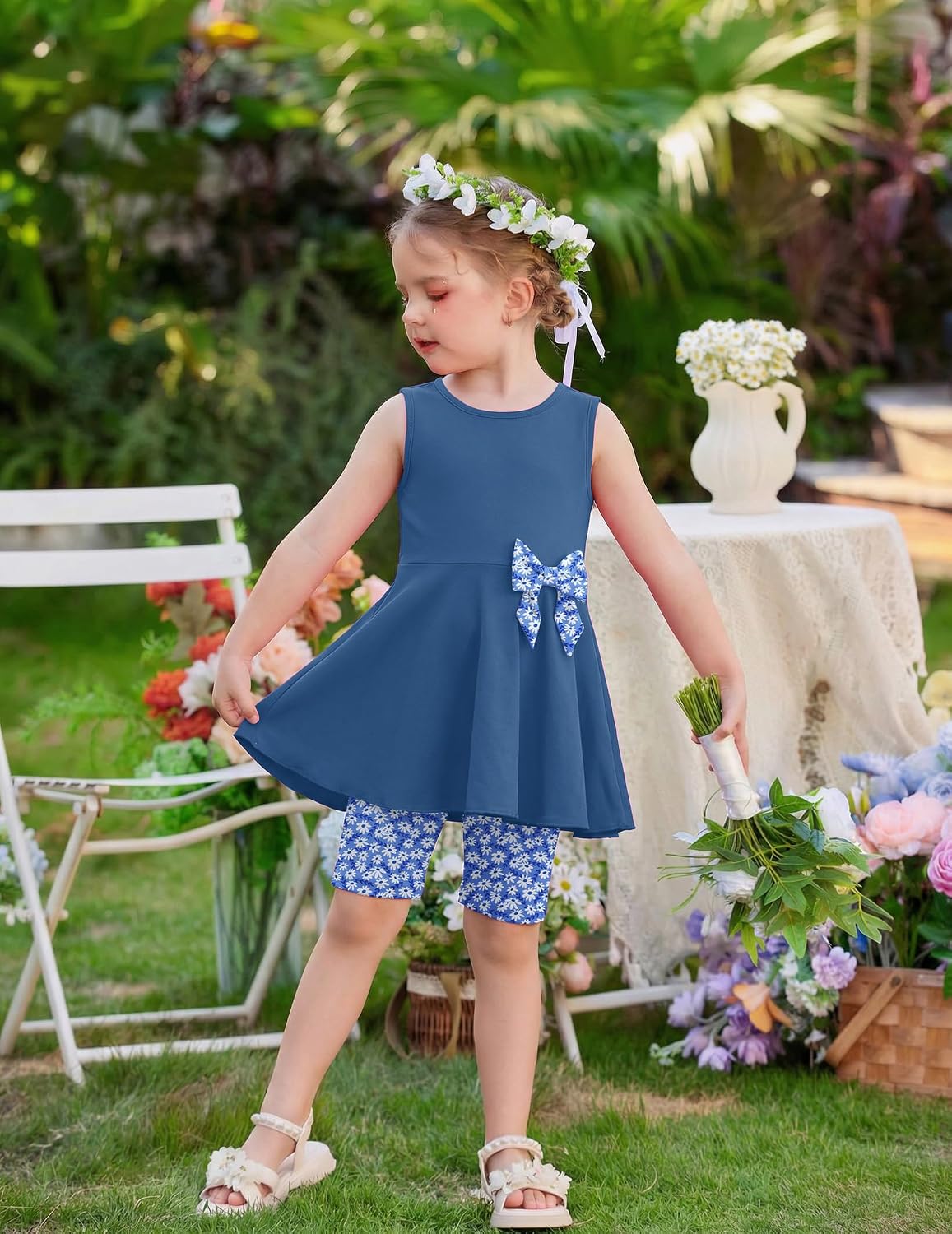 Arshiner Toddler Girl Clothes 2 Piece Bowknot Sleeveless Top Dress and Leggings Shorts Set Kids Summer Outfits