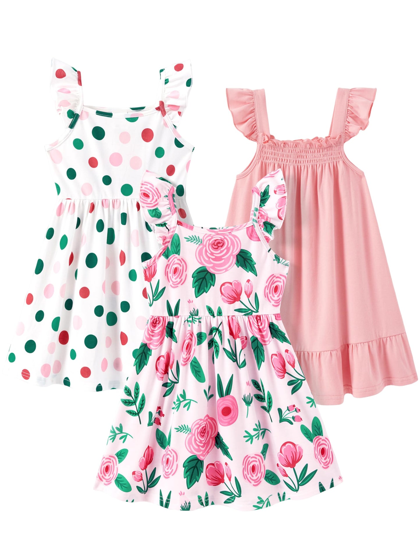 PATPAT Multipack Girl Toddler Dresses Sleeveless Flamingo Striped Toddler Casual Dresses Multicoloured