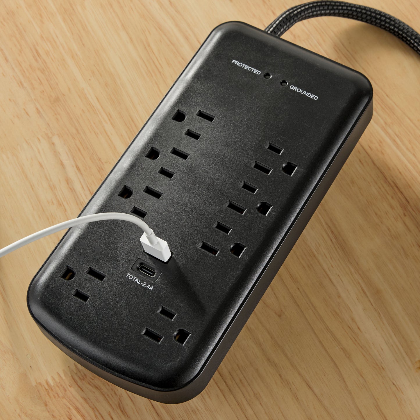 Hyper Tough Surge Protector Power Strip with USB-A, USB-C, 8 Outlets, 10ft Extension Cord, Black