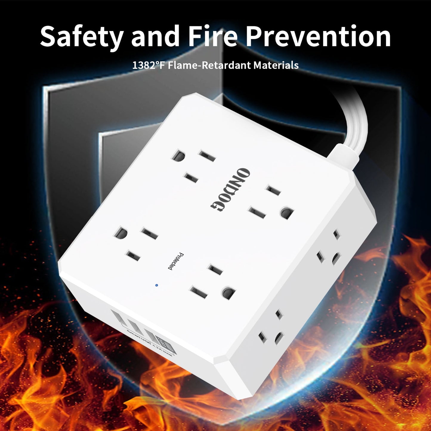 6ft Flat Plug Power Strip - 8 Outlets and 4 USB Ports (1 USB C), Extension Cord for Home Office, Etl