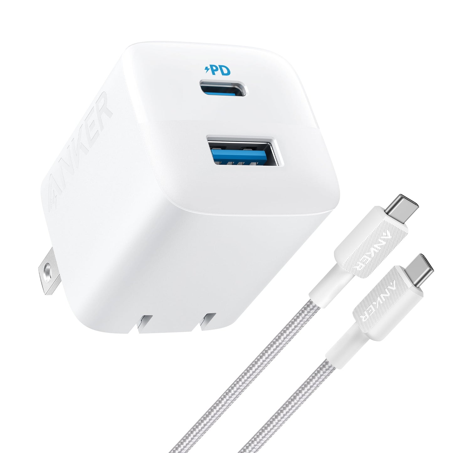 Anker 33W 2-Port Wall Charger with USB-C to USB-C Cable, 6 ft, White