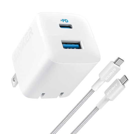 Anker 33W 2-Port Wall Charger with USB-C to USB-C Cable, 6 ft, White