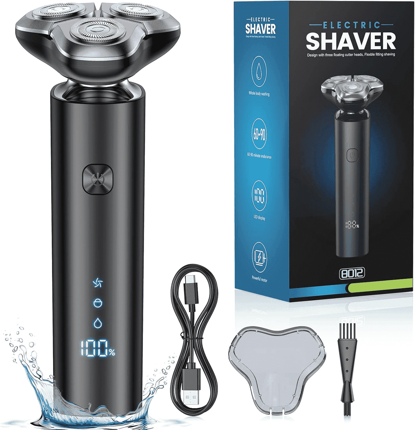 Scootworks Electric Razor for Men, Waterproof Cordless Electric Shaver, Wet Dry Adjustable Speeds Beard Trimmer Grooming Kit with LED Display, Fast Charging
