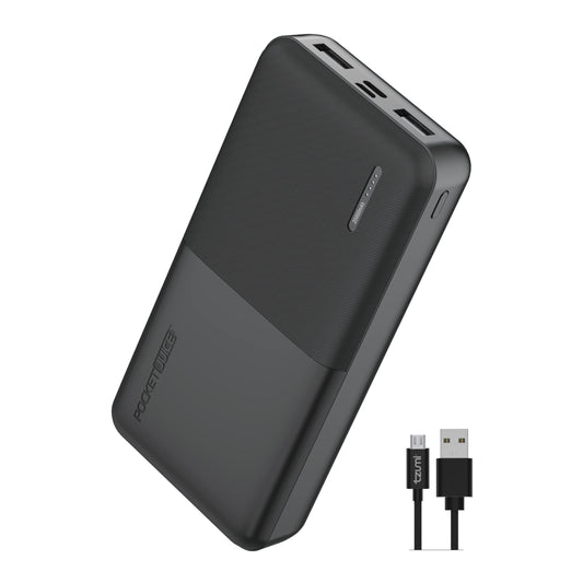 Pocket Juice Slim Pro 20,000mAh, Portable Power Bank and Charger with Dual USB Ports, Black