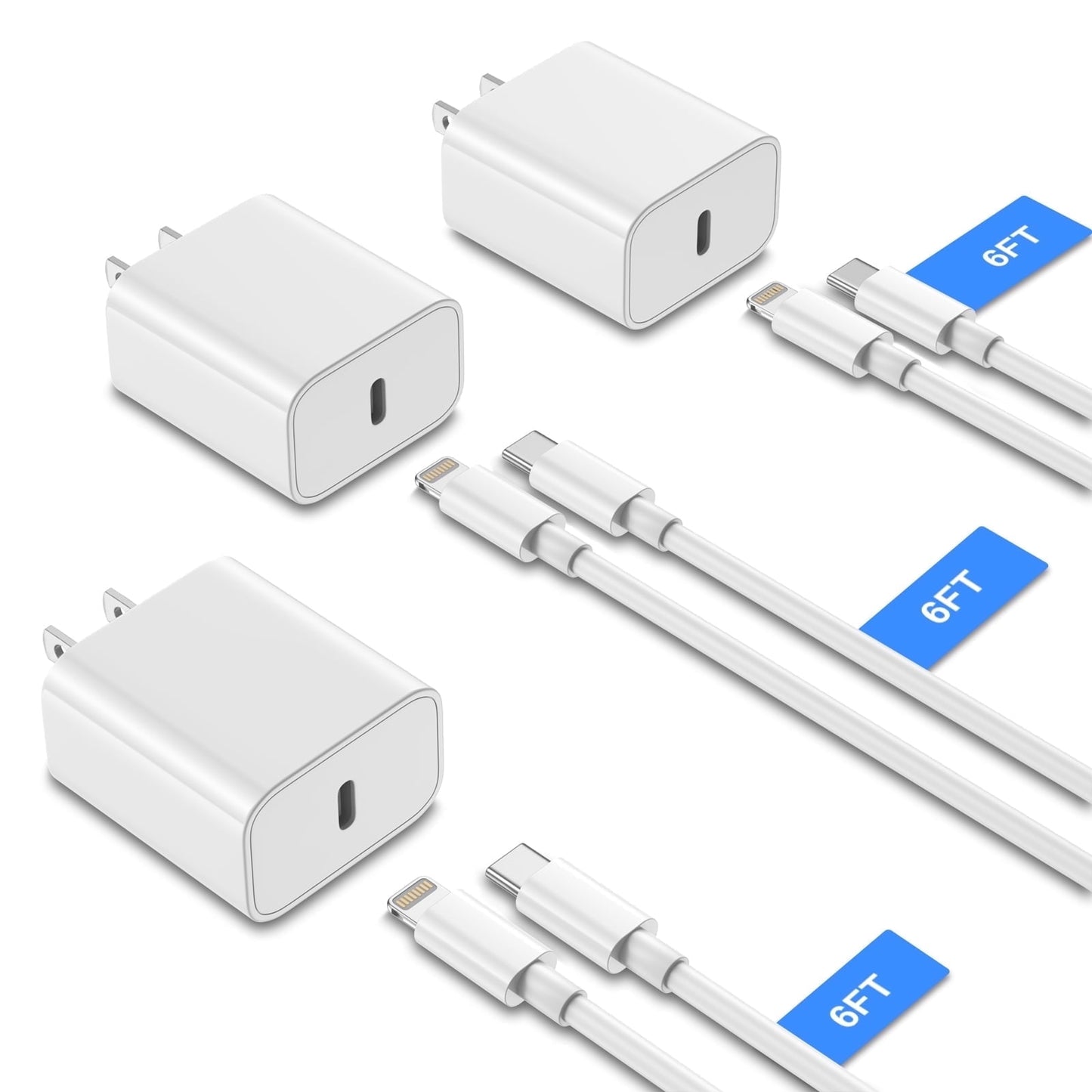 iPhone Charger, 2 Pack 20W PD White Fast Charger Block with 6ft Fast Charging Cables Compatible with iPhone 14/13/12/11