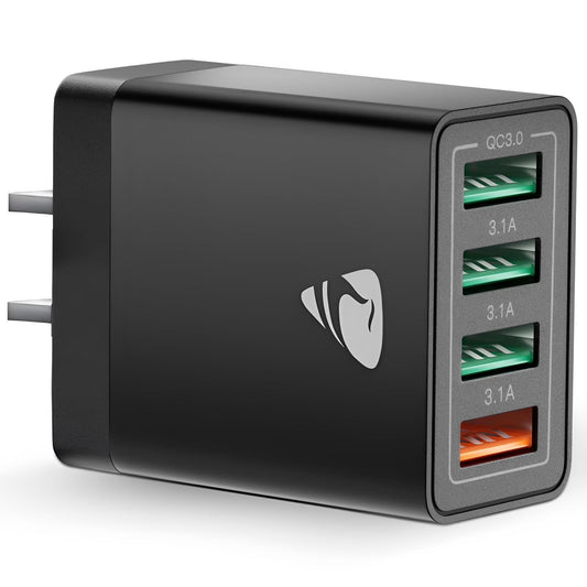USB Wall Charger Block, 40W 4-Port Fast Charging Block Power Adapter for iPhone, Samsung Galaxy, Black