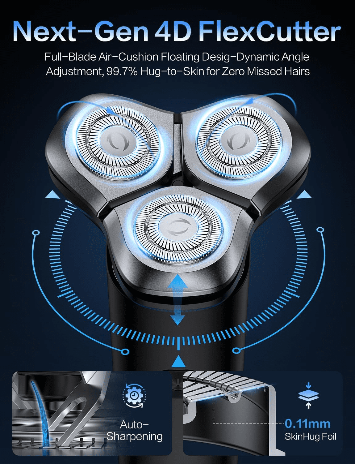 Scootworks Electric Razor for Men, Waterproof Cordless Electric Shaver, Wet Dry Adjustable Speeds Beard Trimmer Grooming Kit with LED Display, Fast Charging