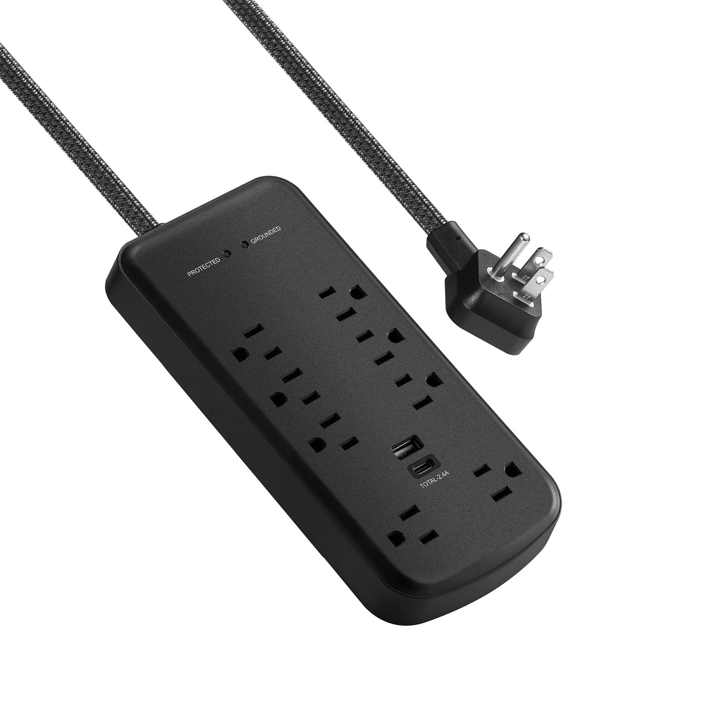 Hyper Tough Surge Protector Power Strip with USB-A, USB-C, 8 Outlets, 10ft Extension Cord, Black