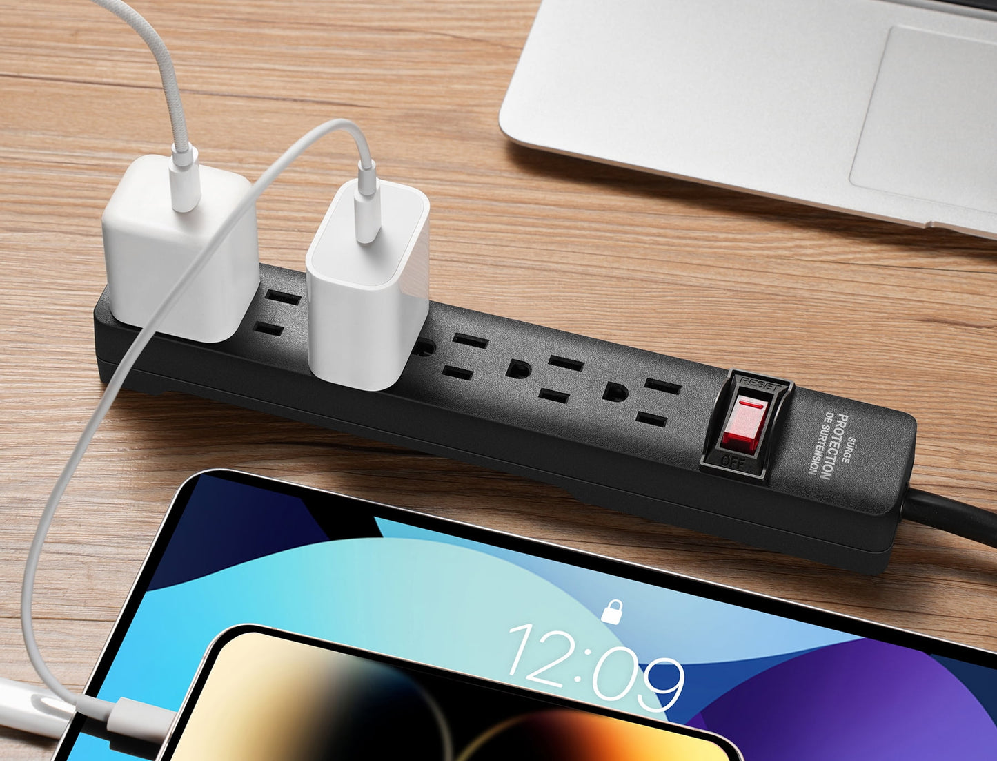 Hyper Tough Surge Protector Power Strip, 6 Outlets, 2.5 ft Extension Cord, 3 Prong, Grounded, Black
