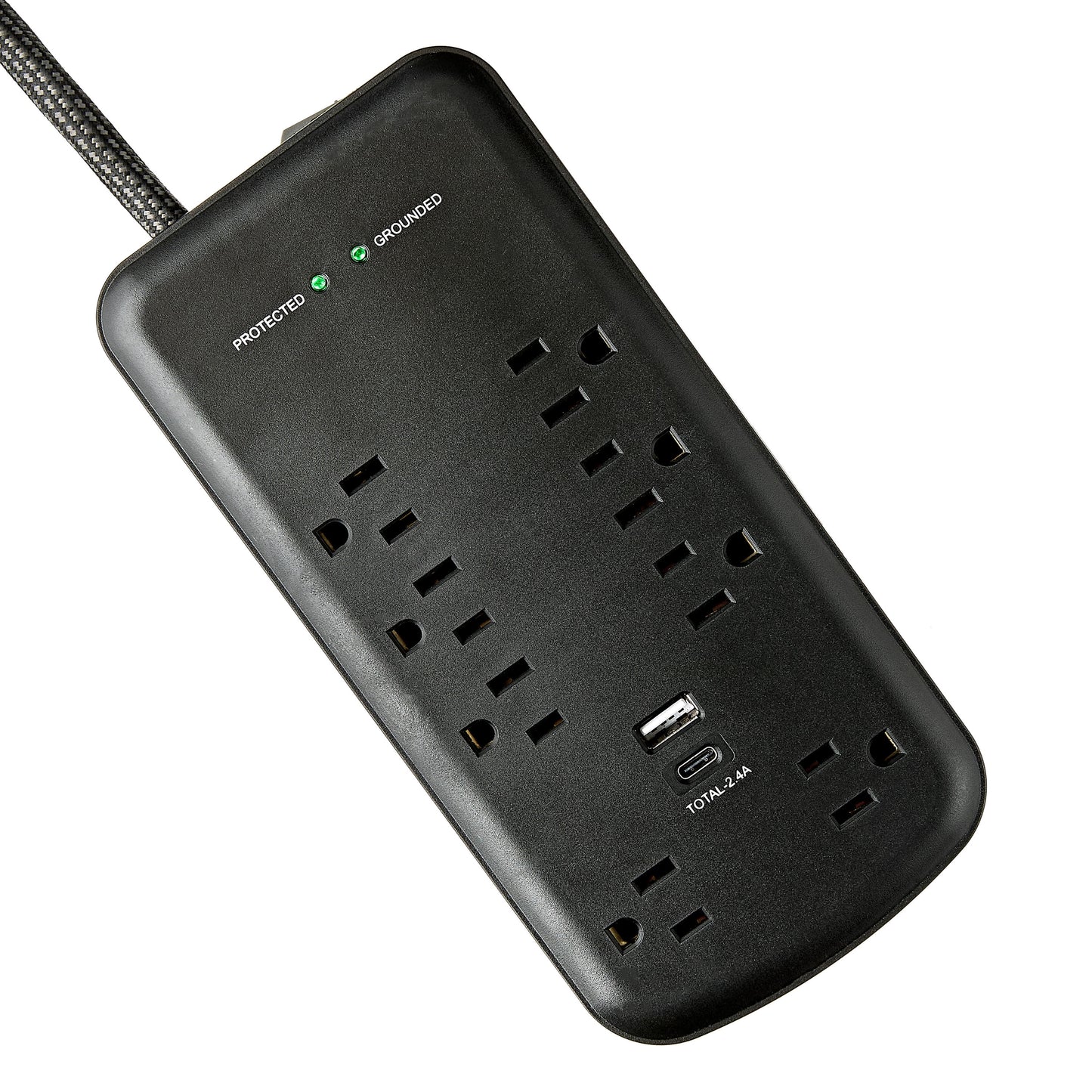 Hyper Tough Surge Protector Power Strip with USB-A, USB-C, 8 Outlets, 10ft Extension Cord, Black