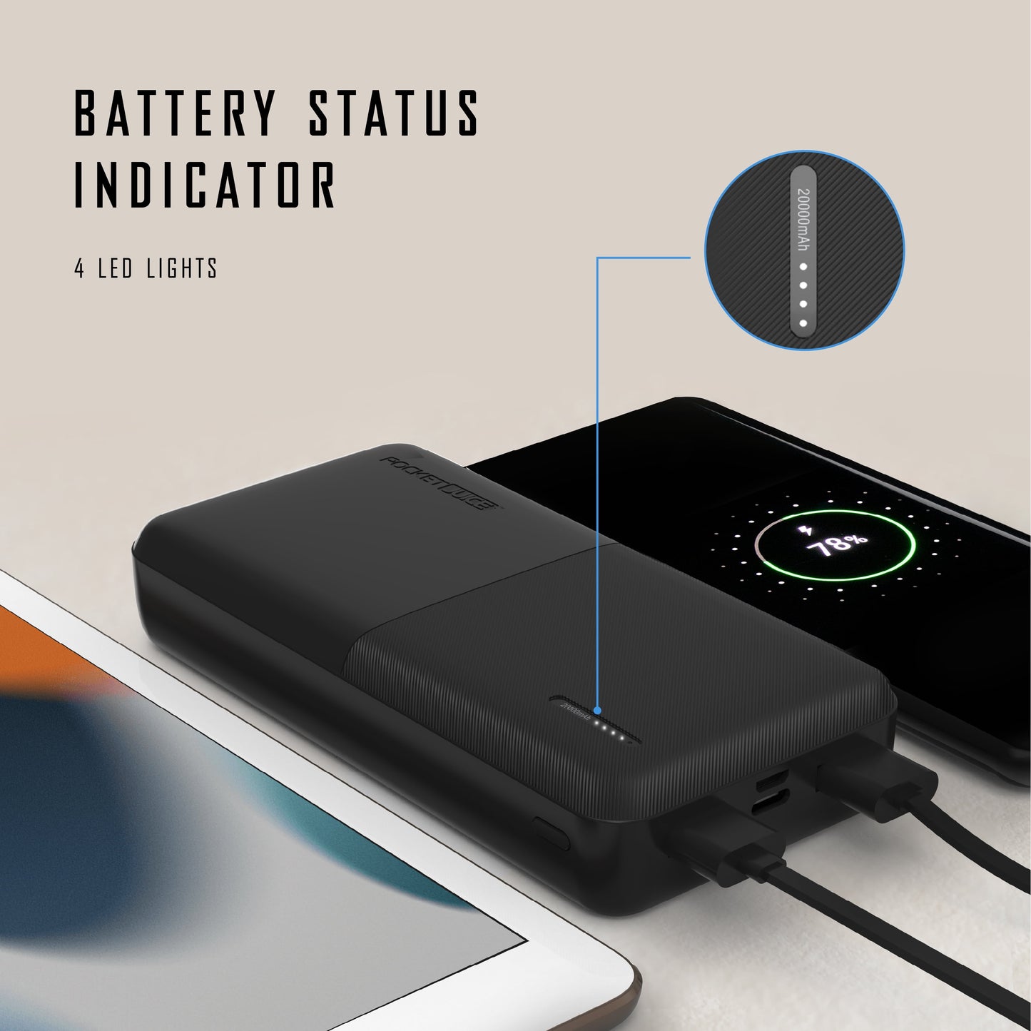 Pocket Juice Slim Pro 20,000mAh, Portable Power Bank and Charger with Dual USB Ports, Black