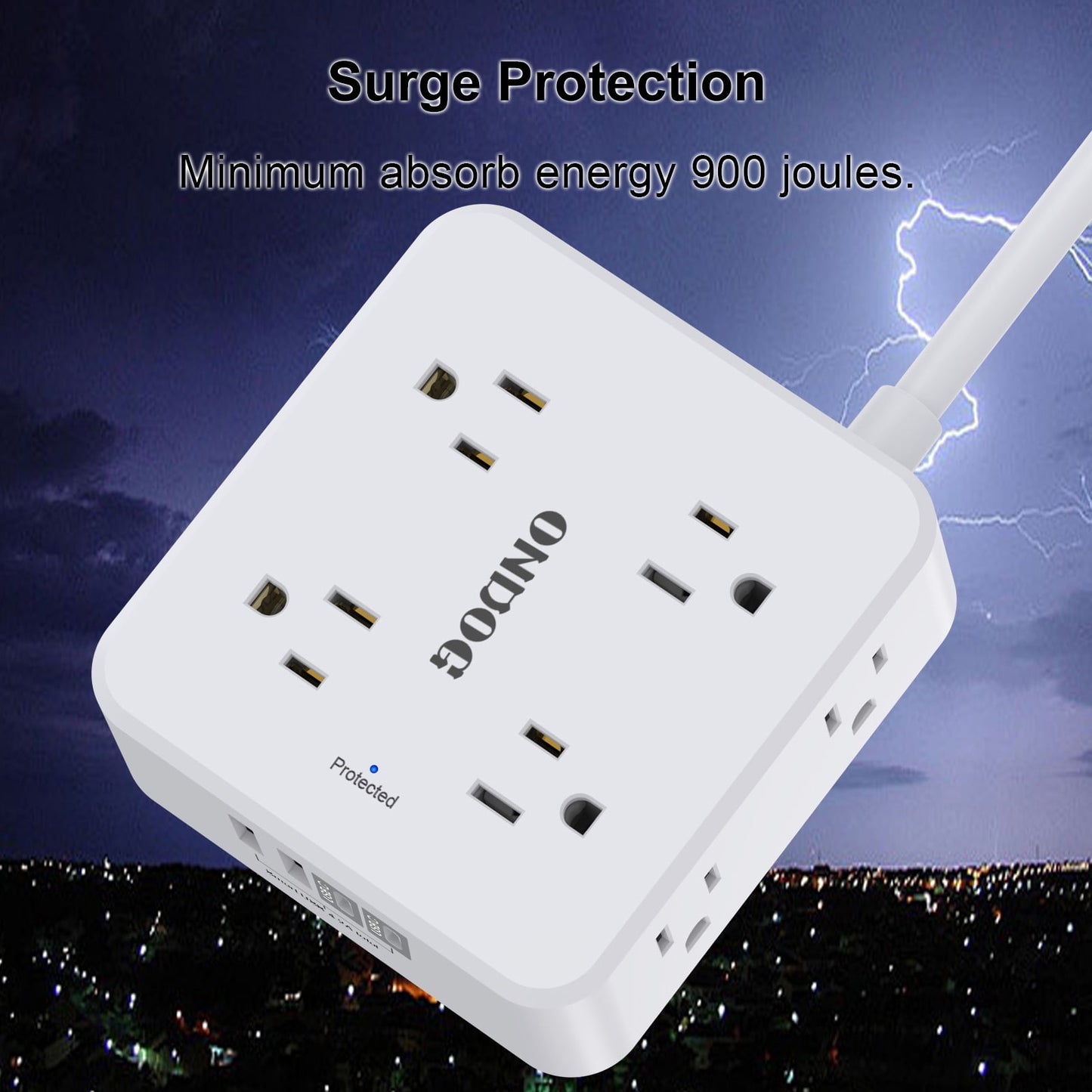Surge Protector Power Strip - 5ft Braided Extension Cord with 8 Outlets and 4 USB (2 USB C), Flat Wall Plug for Home Office, White