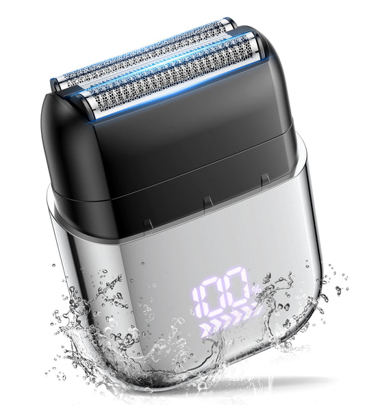 delpattern Electric Razor for Men, Foil Shaver, Mini Cordless Razor, IPX7 Waterproof Wet Dry Shaver, Type C Rechargeable, LED Display, Travel Lock, 100 Minute Runtime