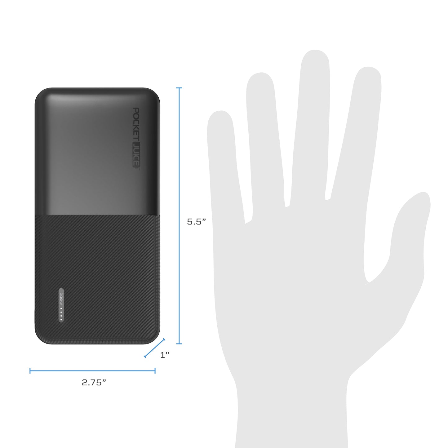 Pocket Juice Slim Pro 20,000mAh, Portable Power Bank and Charger with Dual USB Ports, Black