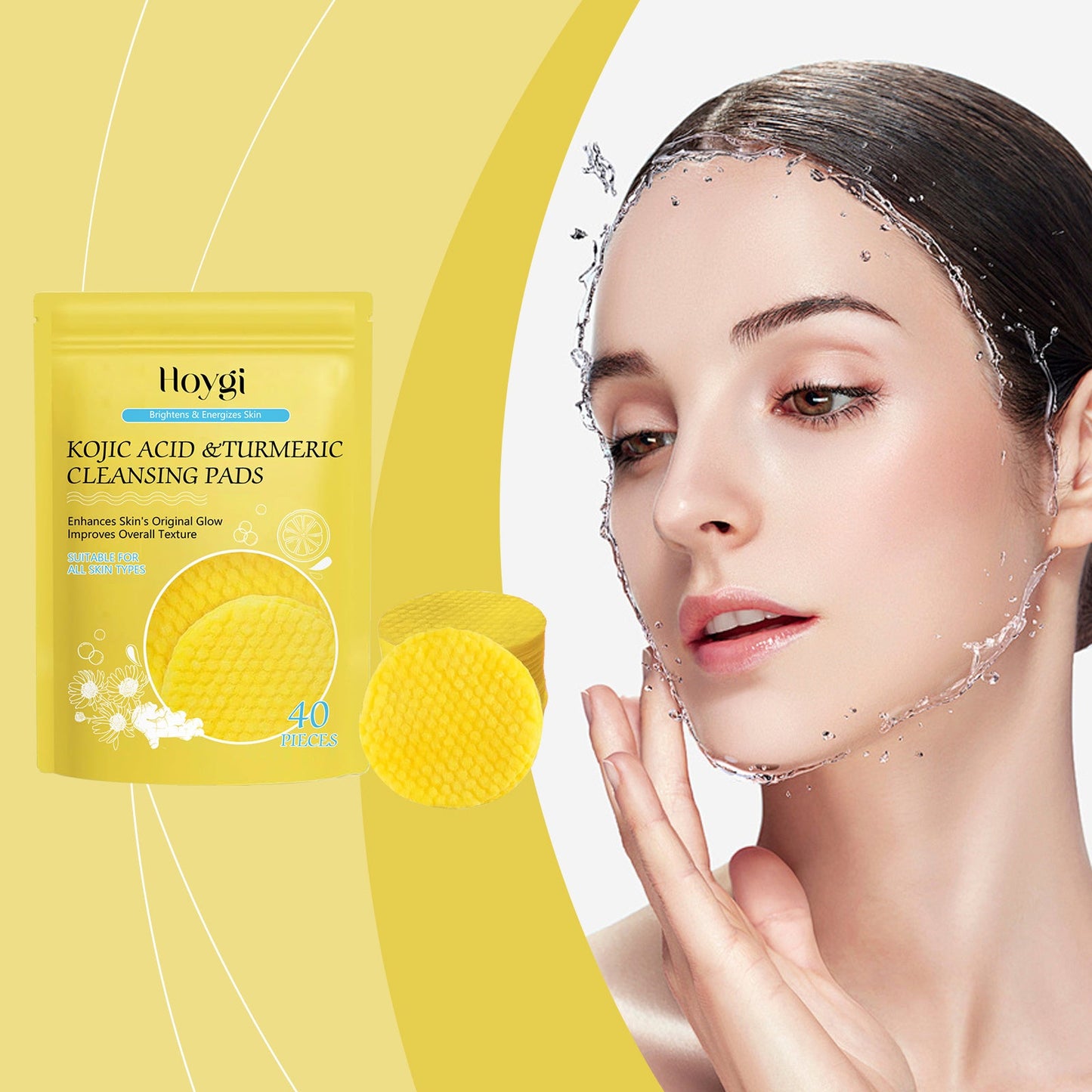 Hoygi Turmeric Acid Cleansing Pad Facial Skin Pore Cleansing, Makeup Remover Gentle Exfoliating Cleansing Pad - EBS PLATFORM INC.