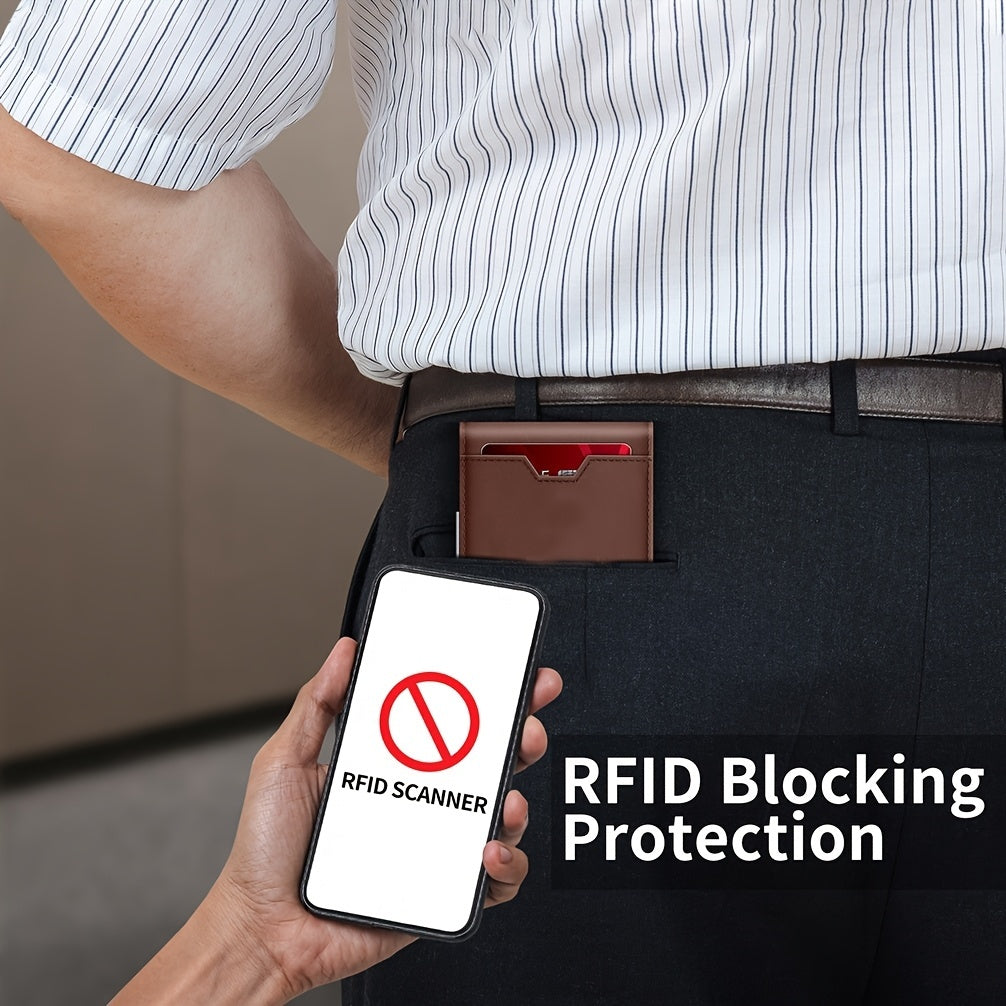 Genuine Leather Bifold Wallet Men, RFID Shielding Wallet Front Pocket Wallet, Suitable For Son And Daughter To Send Daddy's Wallet