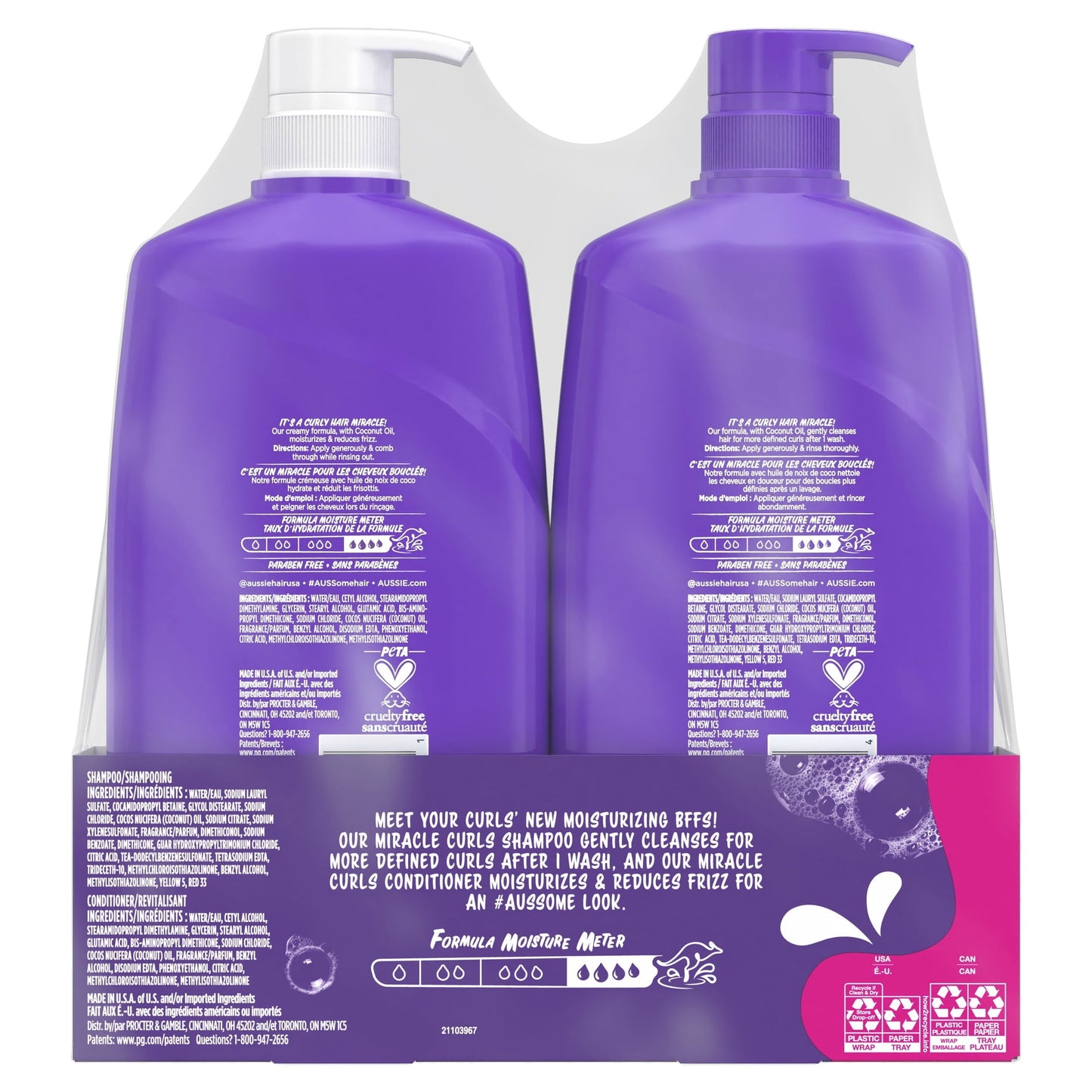 Aussie Miracle Curls Shampoo and Conditioner Dual Pack, For All Hair Types 26.2 oz