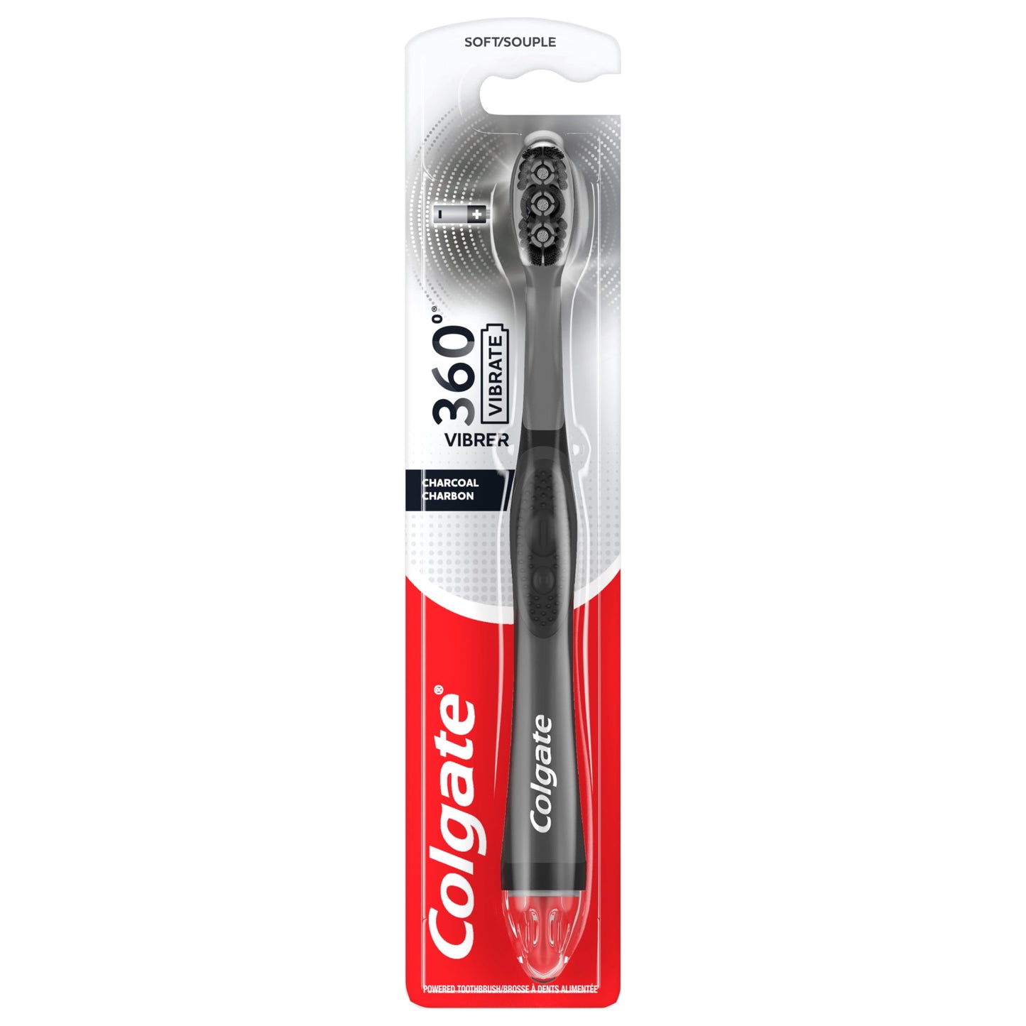 Colgate 360 Vibrate Charcoal Battery Powered Electric Toothbrush with Soft Bristles, 1 Pack